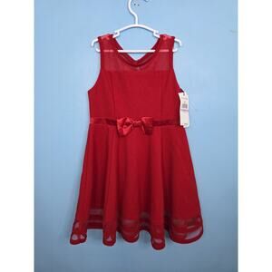 Calvin Klein Illusion Size 6 Mesh Bow Front Dress, Girls Red Sleeveless MSRP $74